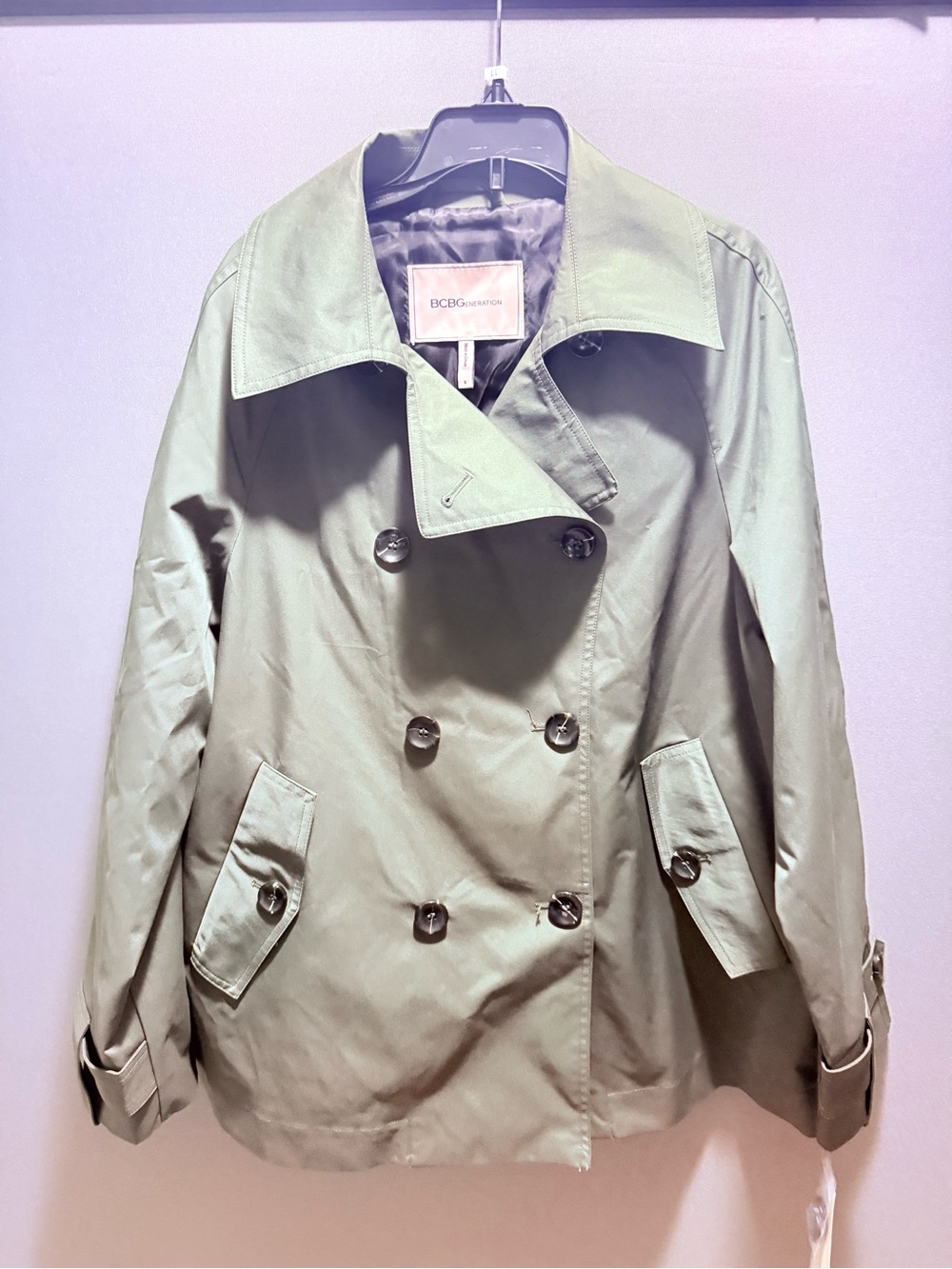 BCBGeneration Olive Green Double-Breasted Trench Jacket